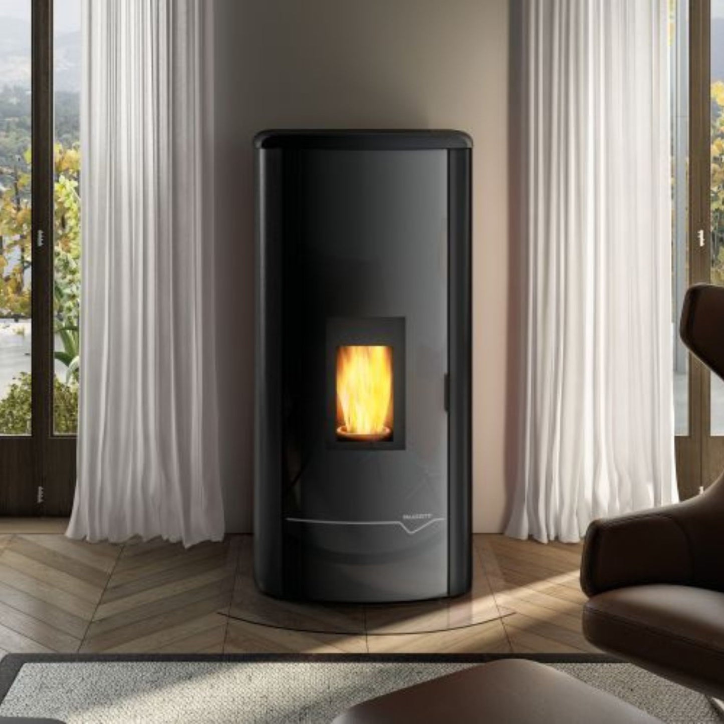 STUFA A PELLET ECOFIRE MIRELLA IDRO 13 Acqua 13kW A++ PALAZZETTI top in ghisa, doppia porta in vetro curvo, braciere autopulente, gruppo idraulico integrato