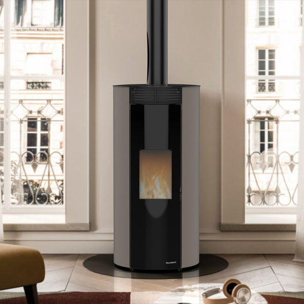 STUFA A PELLET ECOFIRE EMILY 6 US Aria ventilata 6kW PALAZZETTI ermetica uscita fumi superiore coassiale design rotondo autopulente 5 stelle