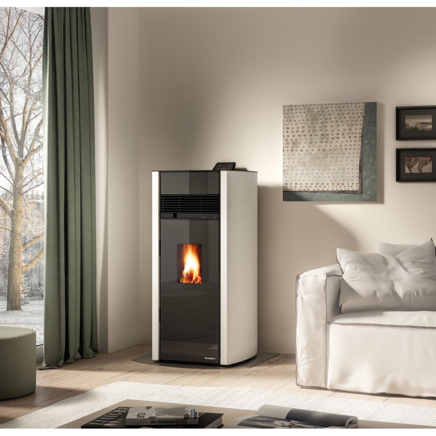 STUFA A PELLET Ecofire BIANCA LUX 12 Pro 3 Aria canalizzabile 12kW PALAZZETTI  con ventilazione indipendente, rivestimento in acciaio e tecnologia Zero Speed Fan