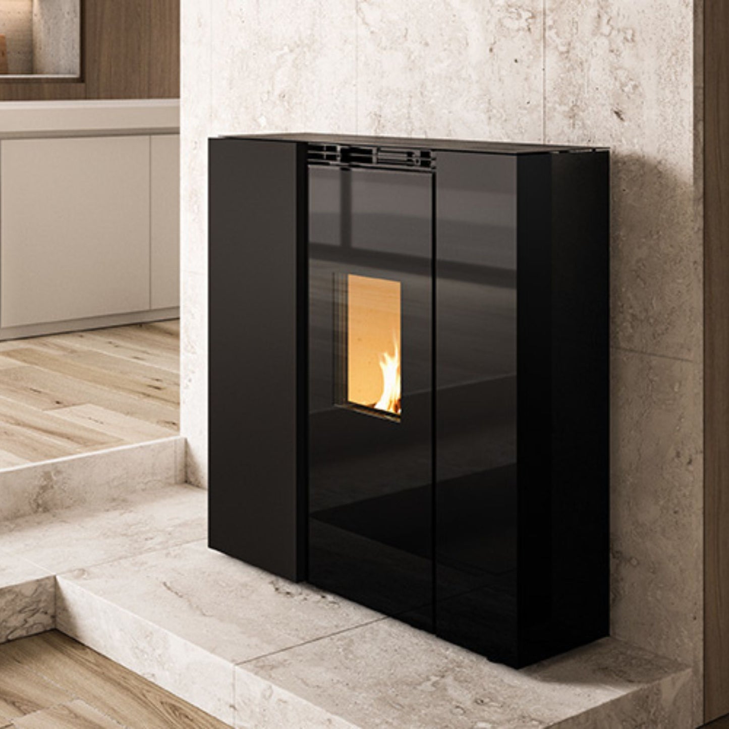 STUFA A PELLET TIFFANY IDRO 21 Acqua 21kW A++ PALAZZETTI vetro autopulente e sistema idraulico integrato per riscaldamento ad acqua