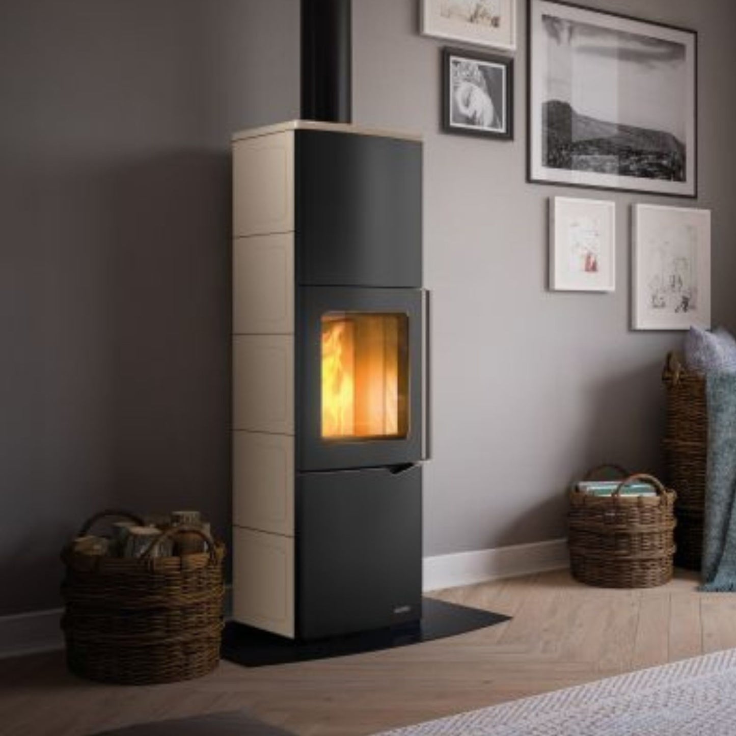 STUFA A LEGNA EVA S CON ACCUMULO e tecnologia After Flame Aria irraggiamento 8kW A PALAZZETTI per rilascio graduale del calore fino a 10 ore dopo lo spegnimento
