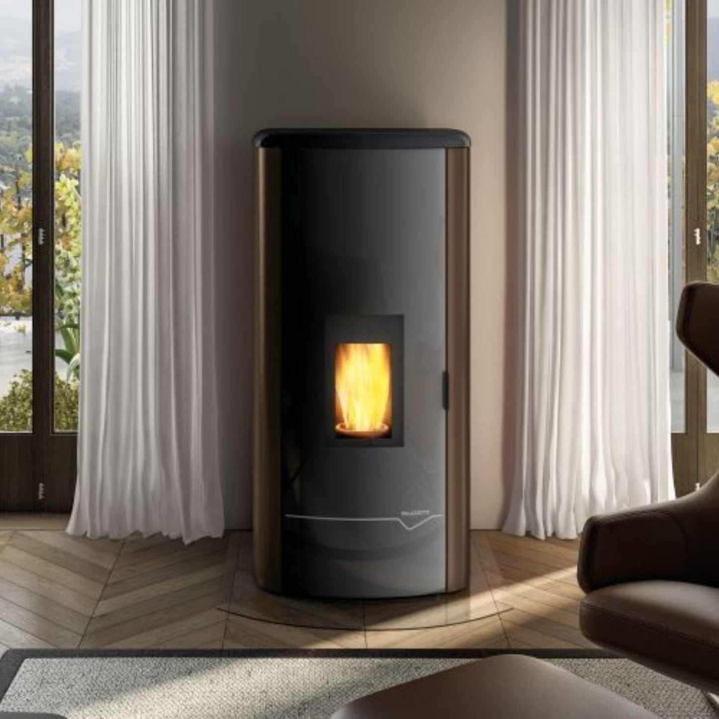 STUFA A PELLET ECOFIRE MIRELLA IDRO 13 Acqua 13kW A++ PALAZZETTI top in ghisa, doppia porta in vetro curvo, braciere autopulente, gruppo idraulico integrato