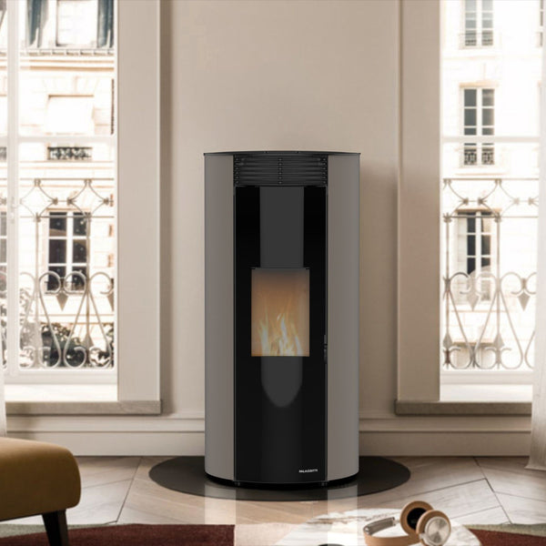 STUFA A PELLET ECOFIRE EMILY 9 Aria ventilata 9kW PALAZZETTI ermetica design rotondo autopulente combustione totale 9 kw 5 stelle