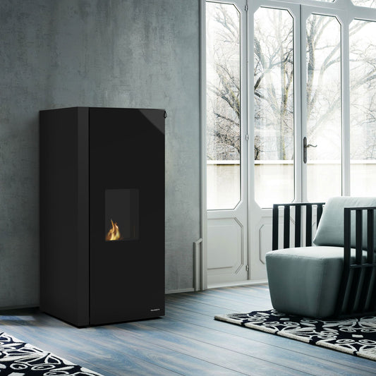 STUFA A PELLET Ecofire Dadò Idro 26 ACS acqua aria da 26kW PALAZZETTI combustione totale, autopulizia e serbatoio 45 kg per riscaldamento acqua e aria
