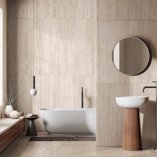 TRAVERTINE SAVOIA ITALIA Piastrelle in gres porcellanato effetto travertino contemporaneo per pavimenti e rivestimenti