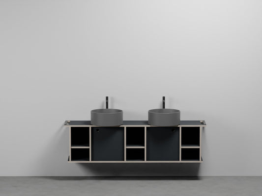 # LAVABO TONDO DOPPIO con MOBILE a 2 ANTE E 3 VANI GIORNO THEO 175 - CIELO mobile lavandino per bagno