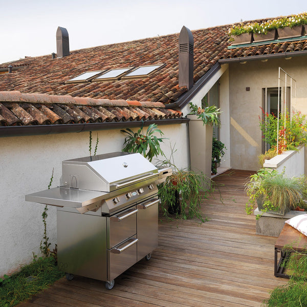Barbecue a gas con carrello Alain Palazzetti in acciaio inox