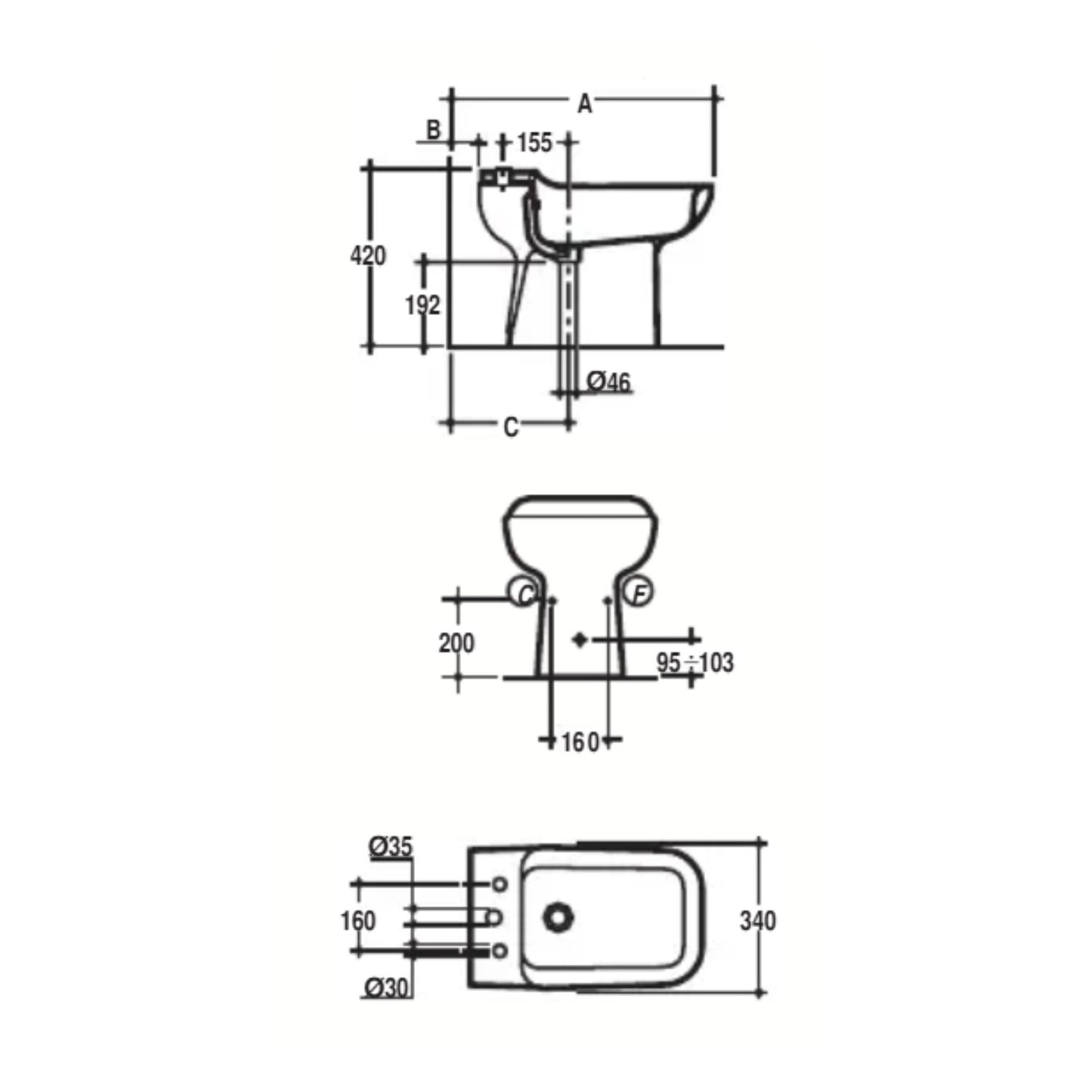 BIDET a pavimento Linea CONCA CACTUS IDEAL STANDARD in ceramica sanitaria per bagni vintage e ristrutturazioni dallo stile classico ricercato