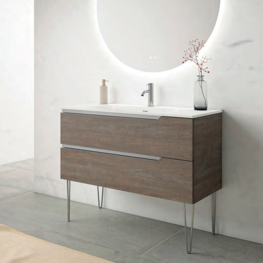 # MOBILE CONTRACT DUO LEGNO LAMINATO SHADOW E MANIGLIA IN ACCIAIO INOSSIDABILE LUCIDO 100Cm - NOFER mobile con 2 cassetti