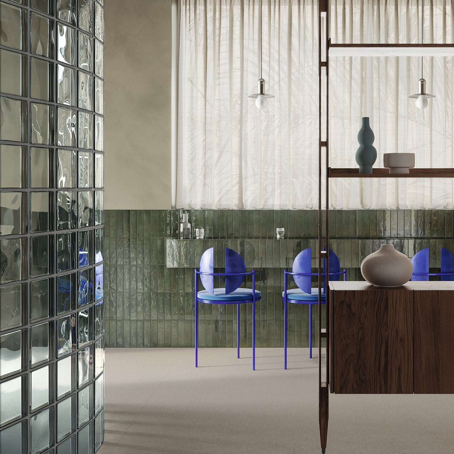 BRIT FONDOVALLE rivestimento per pareti dal pattern visivo dinamico, le rifrazioni della luce creano giochi di colore che ricordano le sfumature del mare