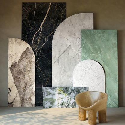 INFINITO 2.0 FONDOVALLE Marmi total black, grigi look naturale, marroni e bianchi dalle texture variegate e venature ampie