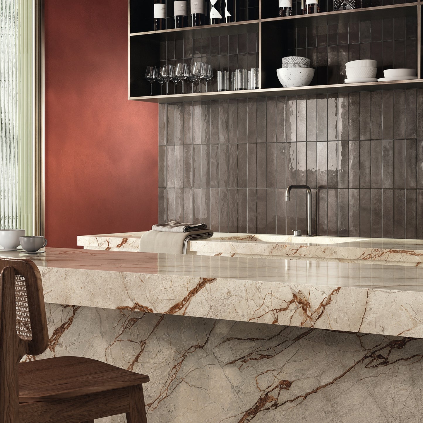 BRIT FONDOVALLE rivestimento per pareti dal pattern visivo dinamico, le rifrazioni della luce creano giochi di colore che ricordano le sfumature del mare